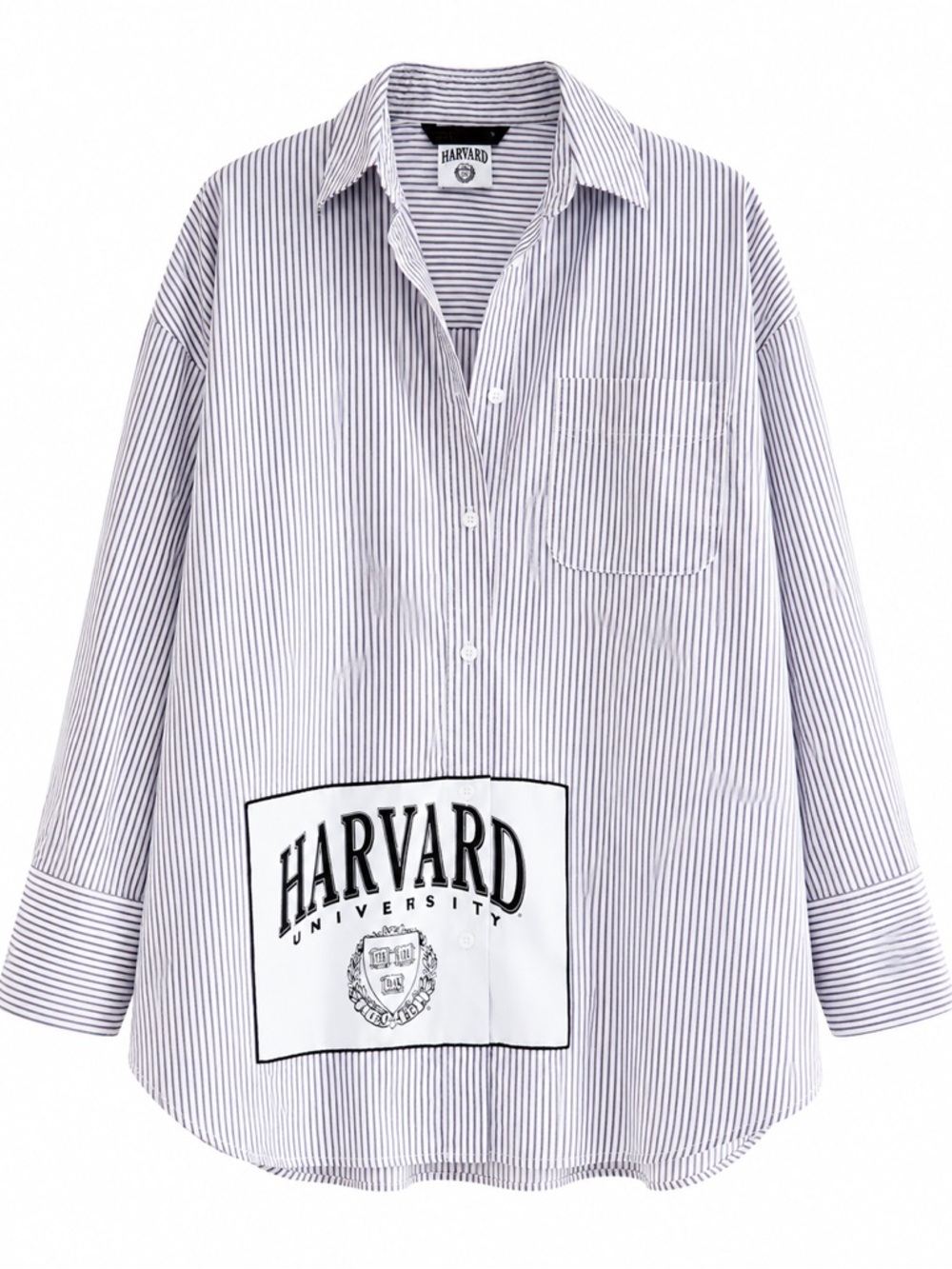 Zara Harvard University Oversized Striped Poplin Shirt Size M - Picture 1 of 5